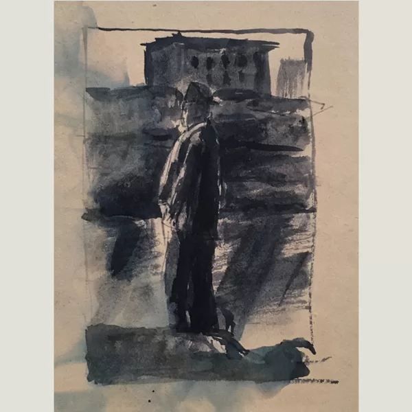 "Passeggiata sul lungarno" 1940 china acquarellata