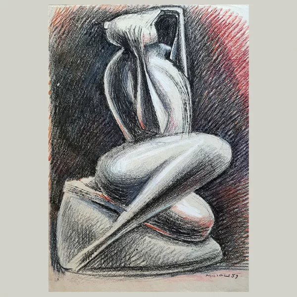 "Studio per accovacciato" 1959 pastelli colorati