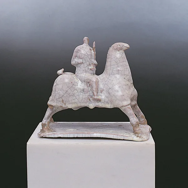 "Cavaliere preistorico" 1964 ceramica craquele cm 16x14x9