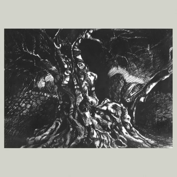 "Carrubo", 1966 carboncino su carta cm 35x50