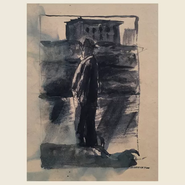 "Passeggiata sul lungarno" 1940 china acquerellata